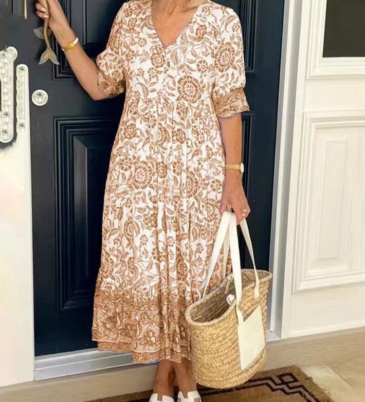 Keisha | Anmutiges V-Ausschnitt Floral Maxi Kleid