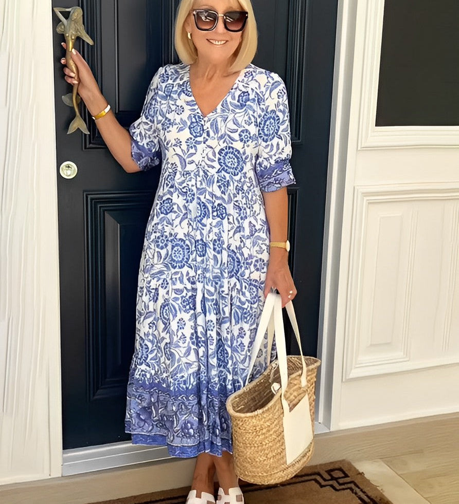 Keisha | Anmutiges V-Ausschnitt Floral Maxi Kleid