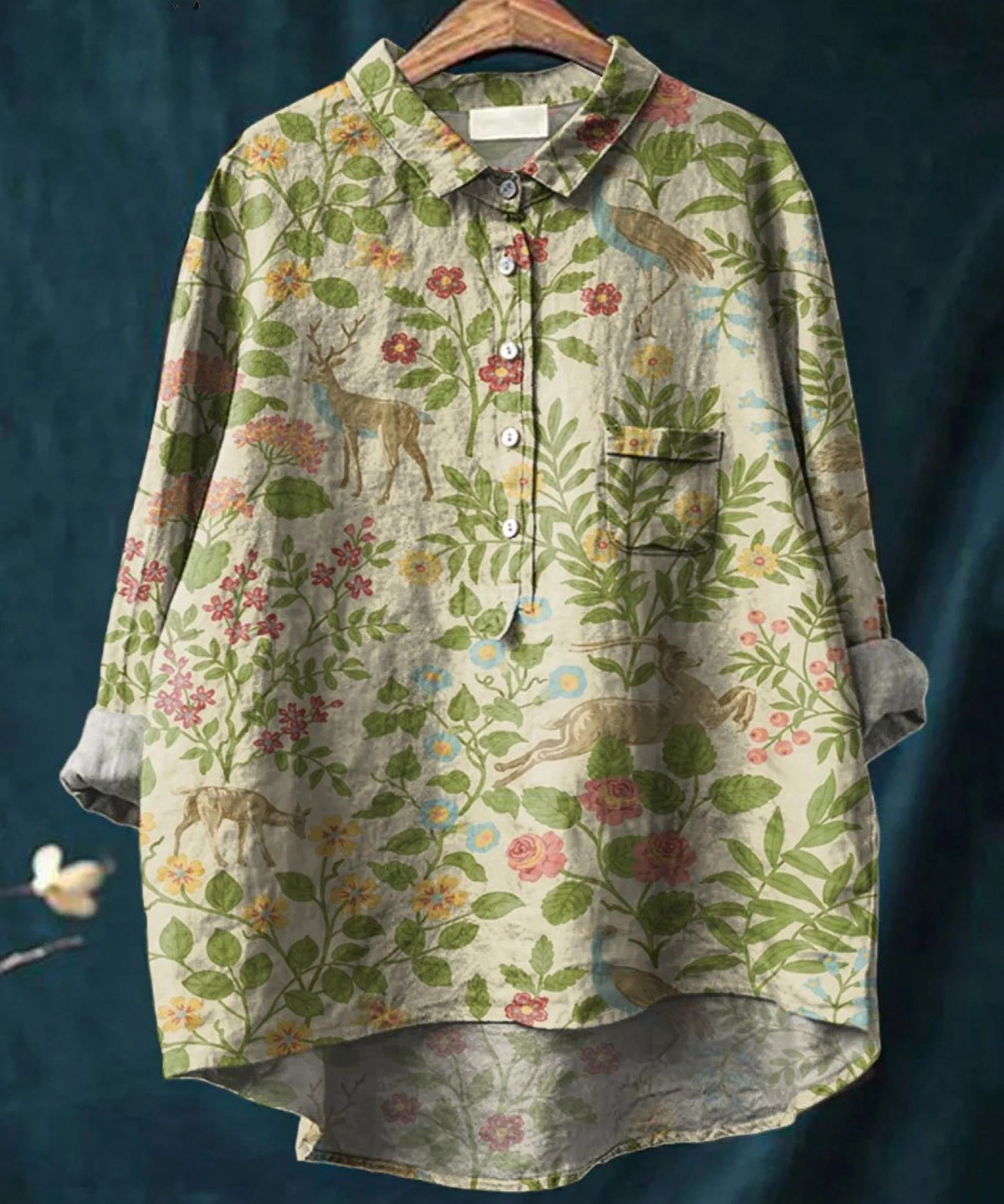 Daniela | Lässiges T-Shirt mit Vintage-Blumen- und Tierprint