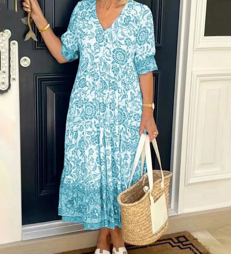 Keisha | Anmutiges V-Ausschnitt Floral Maxi Kleid