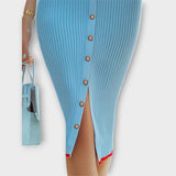Sina - Schickes Babyblaues Rippstrick-Bleistiftkleid