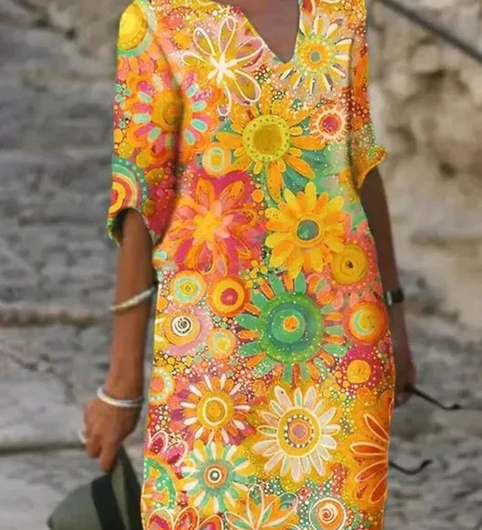 Nira | Lebhaftes Blumenkleid Midi