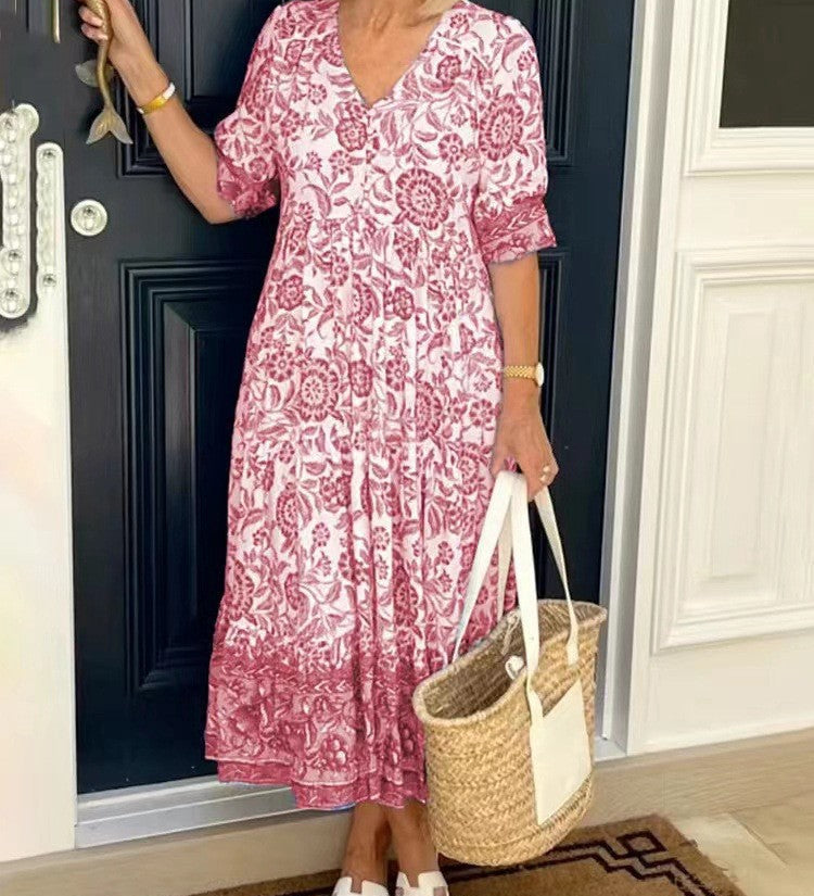 Keisha | Anmutiges V-Ausschnitt Floral Maxi Kleid