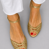Eliane | Goldene Sandalen mit Flechtdesign