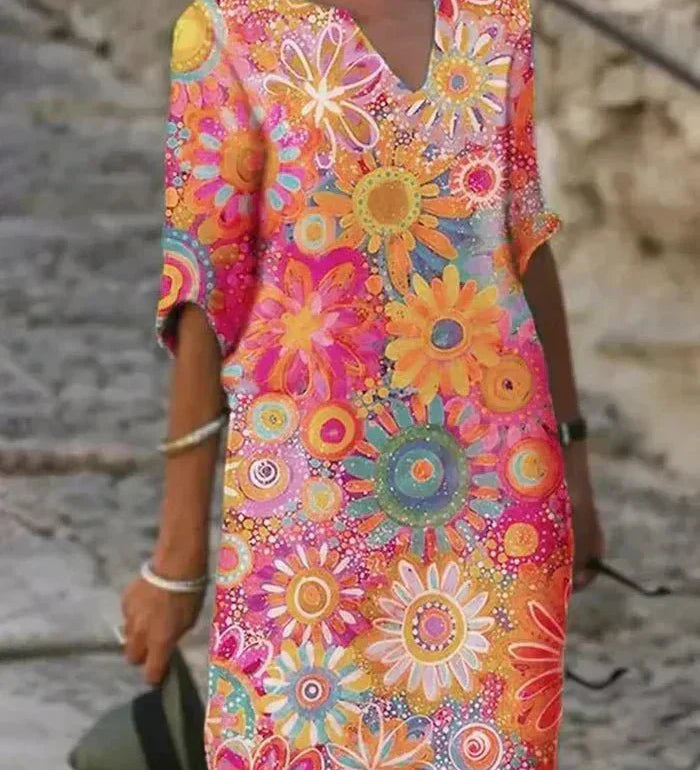 Nira | Lebhaftes Blumenkleid Midi