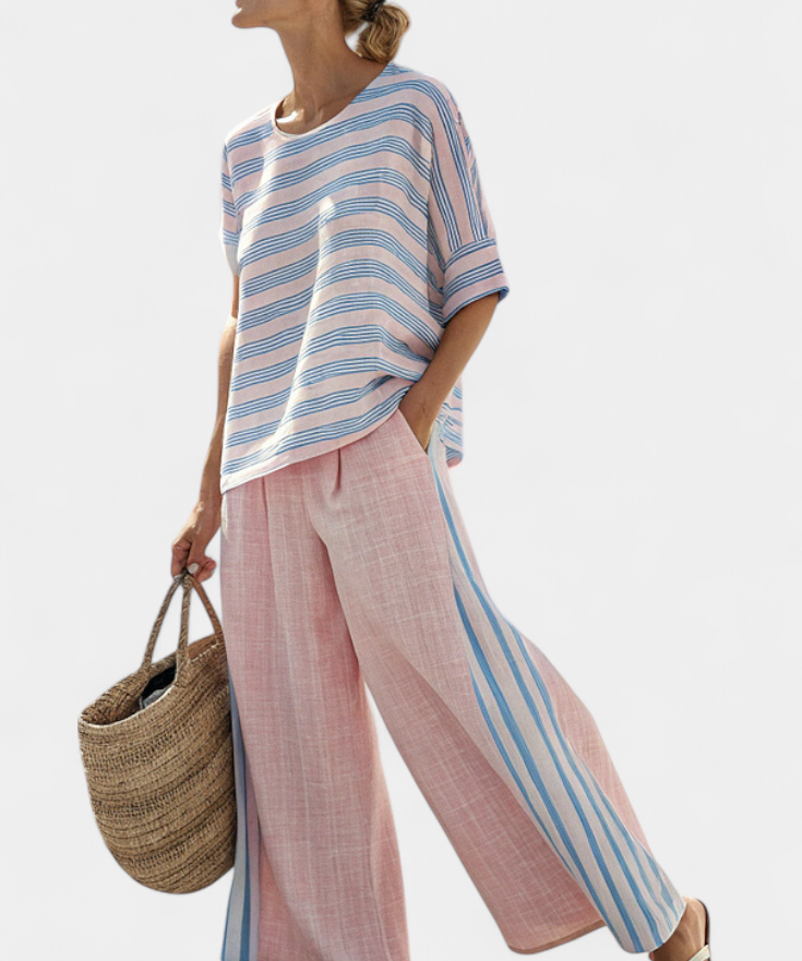 Cecília - Set aus Bambus-Leinen in Rosa