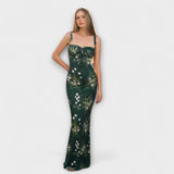 Thalia - Floral Print Prom Dress mit gebundenen Schulterträgern