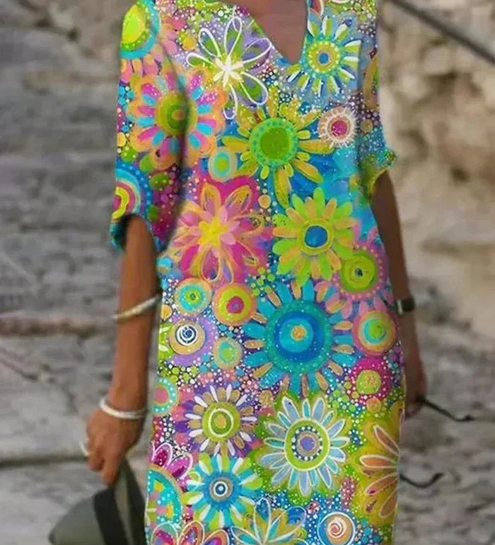 Nira | Lebhaftes Blumenkleid Midi