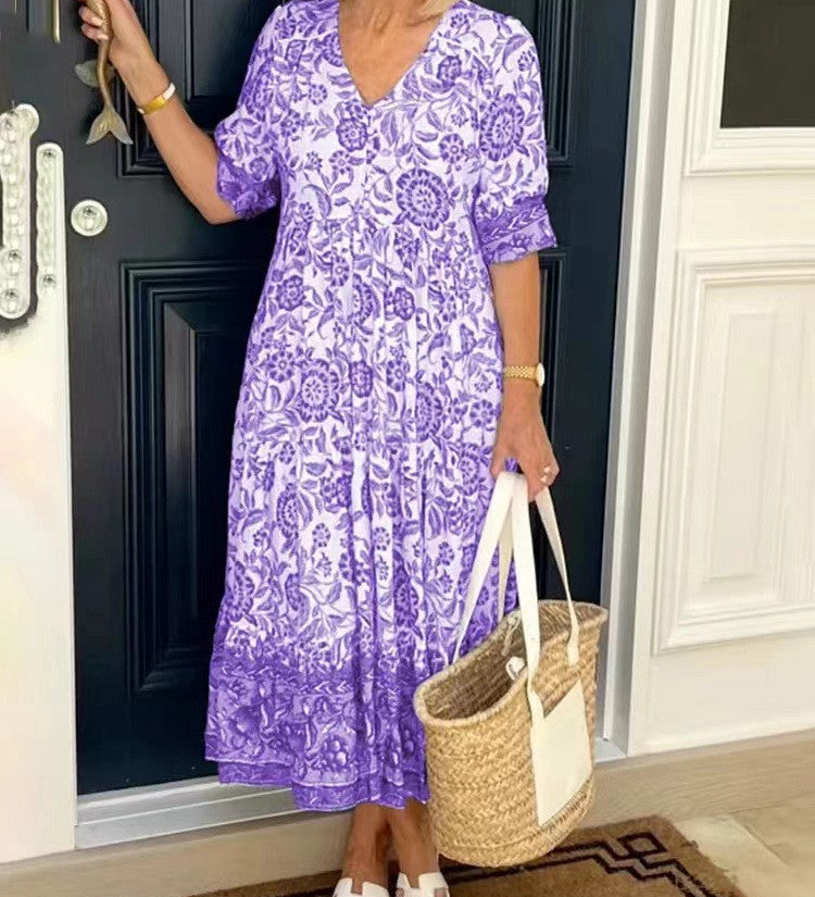 Keisha | Anmutiges V-Ausschnitt Floral Maxi Kleid